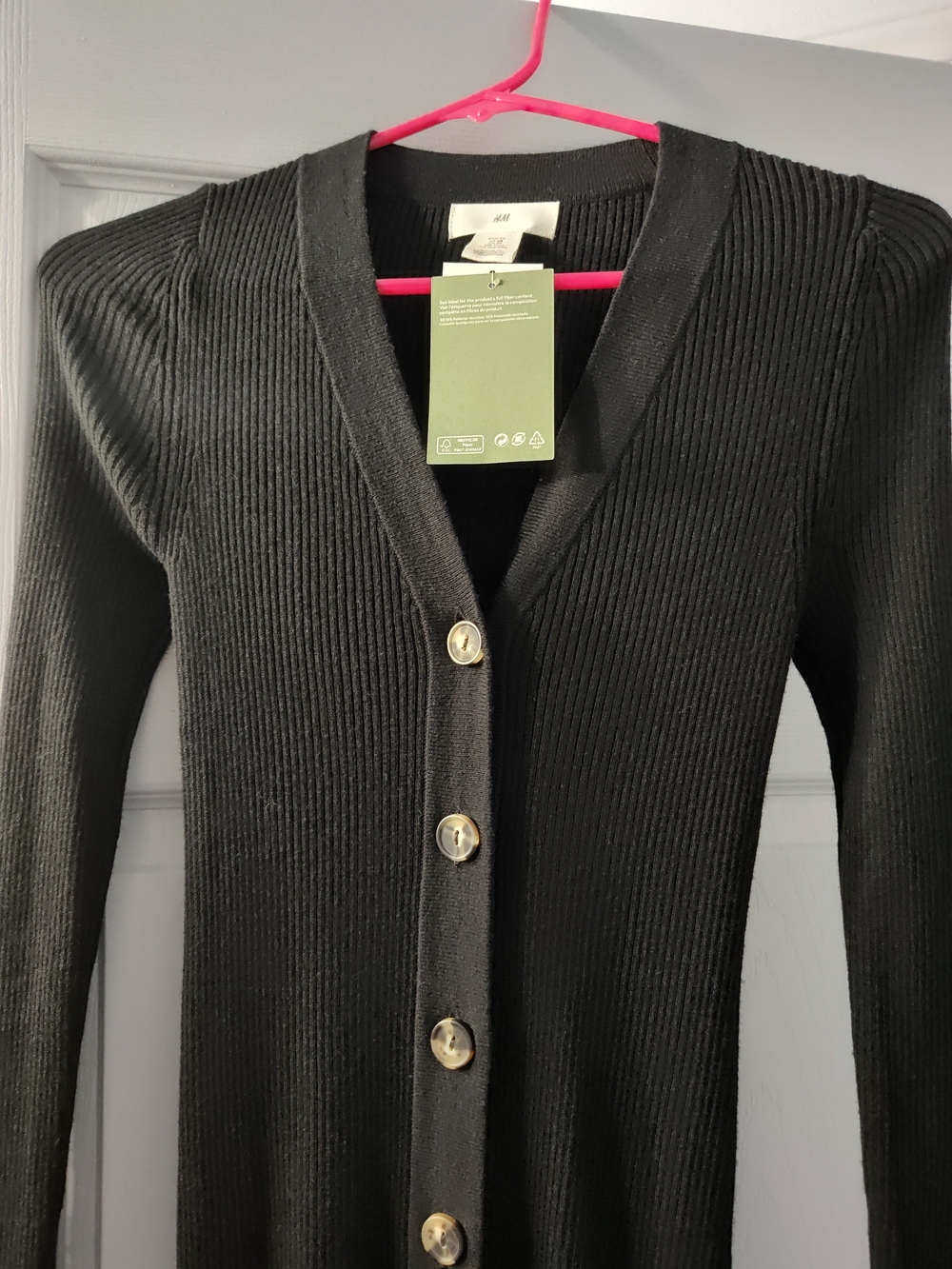 NWT H&M HM Ribbed Knit Button-Front Black Maxi Dress Women's XS - Picture 2 of 14